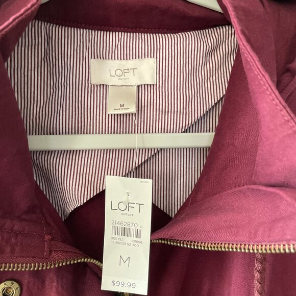 NWT Loft Outlet Womens Deep Maroon Red Hooded Utility Anorak Jacket Size Medium - Picture 3 of 7